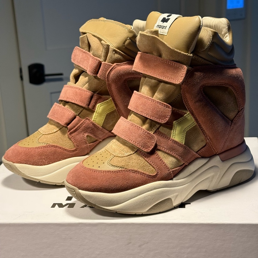 BNIB ISABEL MARANT Balskee Sneaker Wedge Light Beige & Pink SIZE EU 39 US 8/8.5 - Picture 3 of 7
